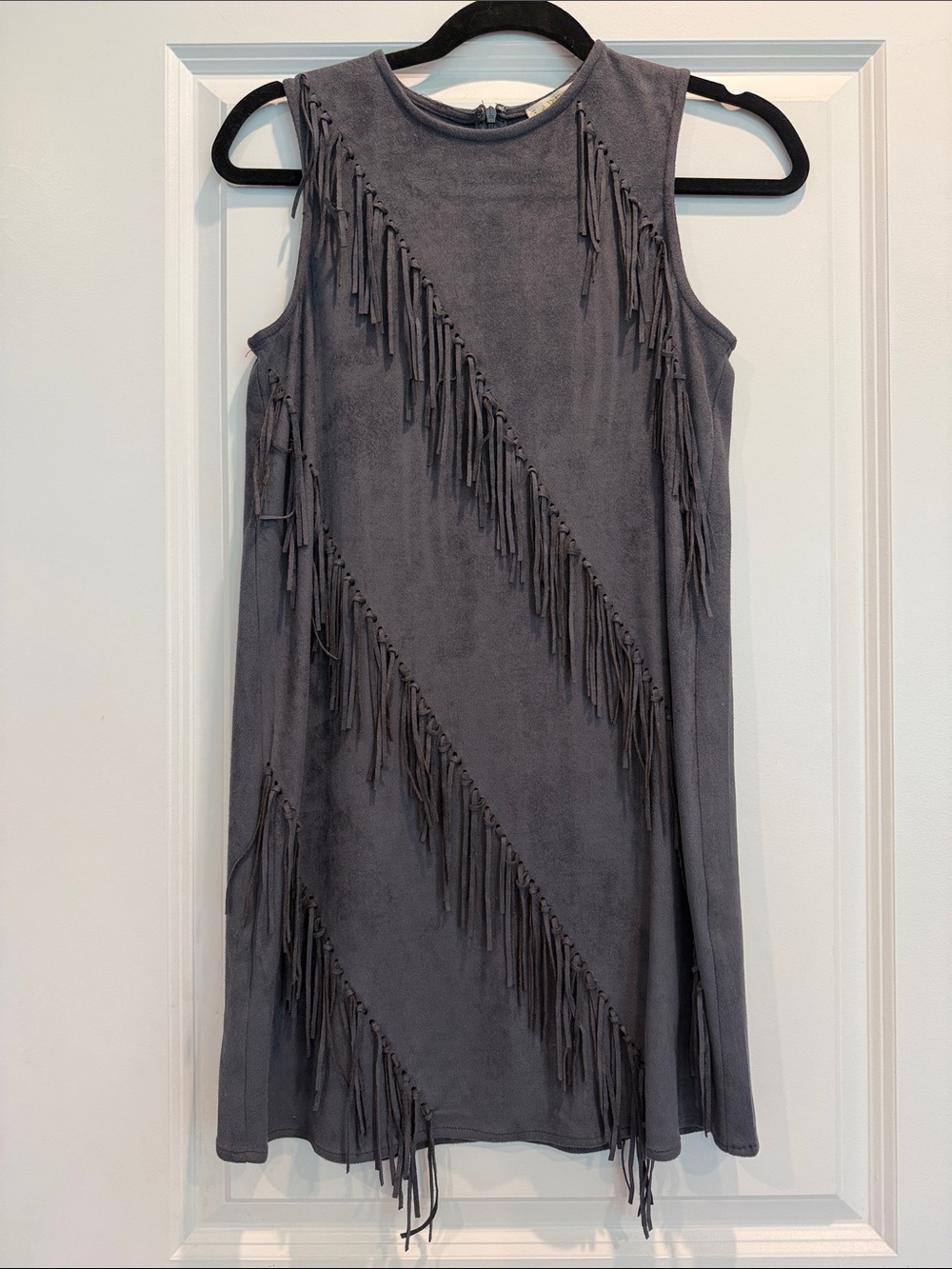 Sleeveless Fringe Shift Dress - Charcoal